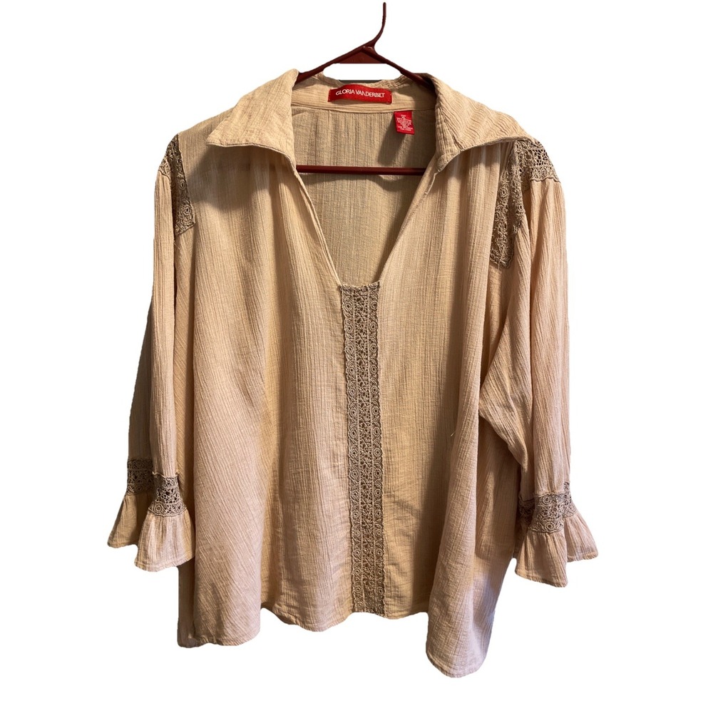 Gloria Vanderbilt Boho Embroidery Women's Top Size XL Peach